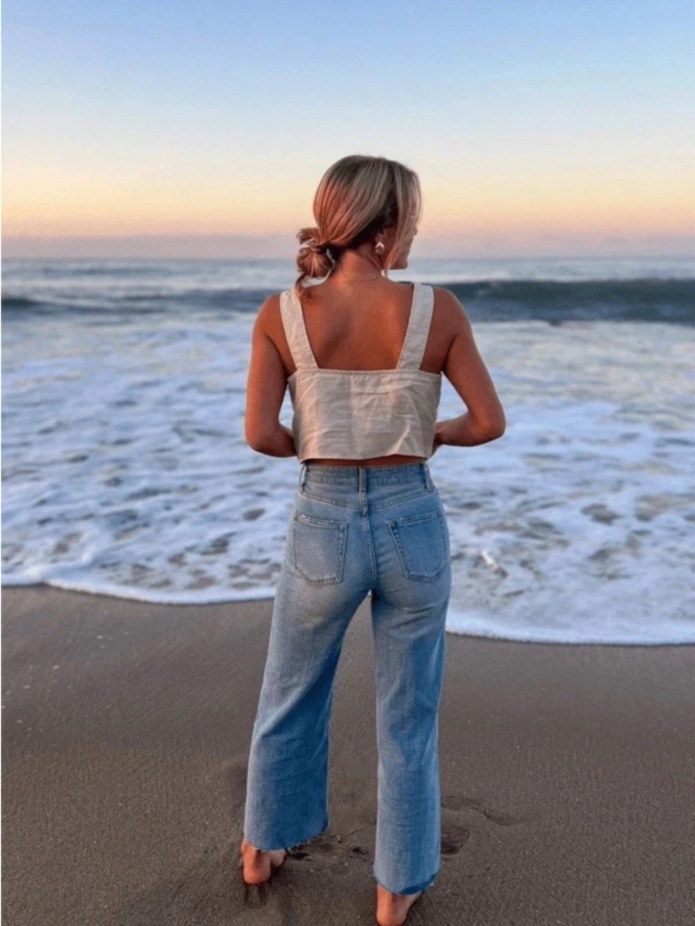 Oliver Logan Aberdeen Wide Leg Crop Jeans Womens Size 30 Blue High Rise Raw Hem - Picture 4 of 14